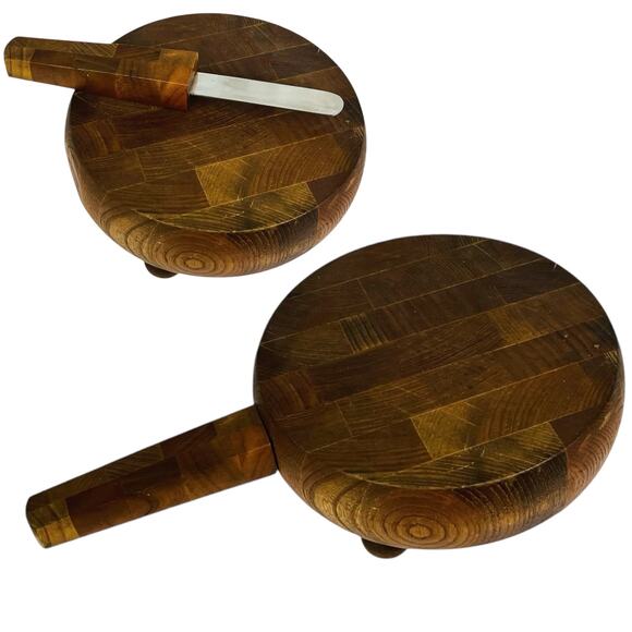 VTG Mid-Century Modern Dansk WOOD CHEESE BOARD & Integrated Spreader Handle 60s - Picture 1 of 11